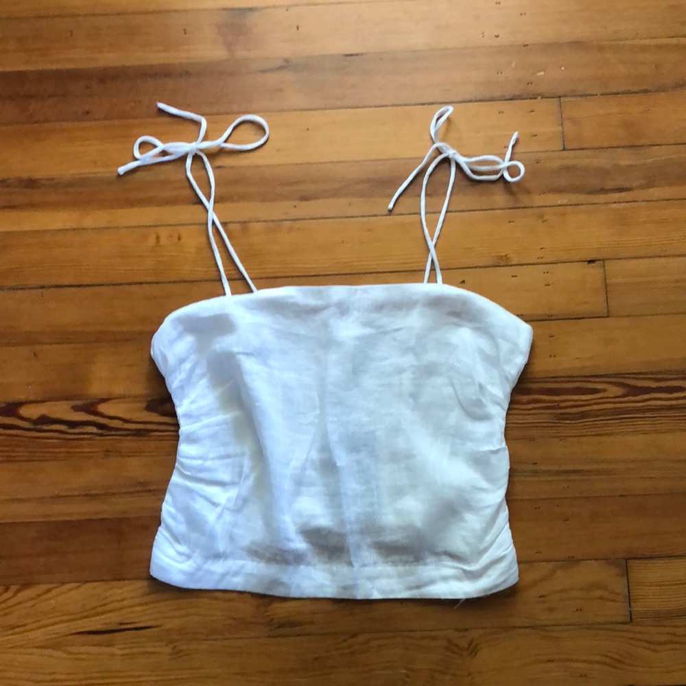H&M linen cropped strappy top size medium